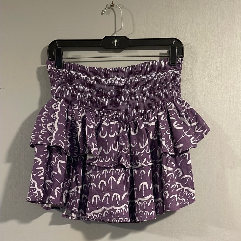 BUCKETLIST‎ Purple and White Smocked Bubble Mini Skirt Size L